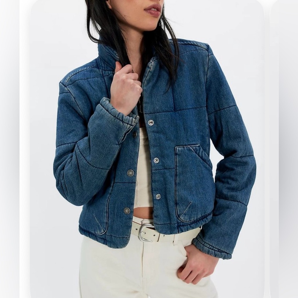We The Free Lyra Quilted Denim Jacket – Night Ride Large Blue